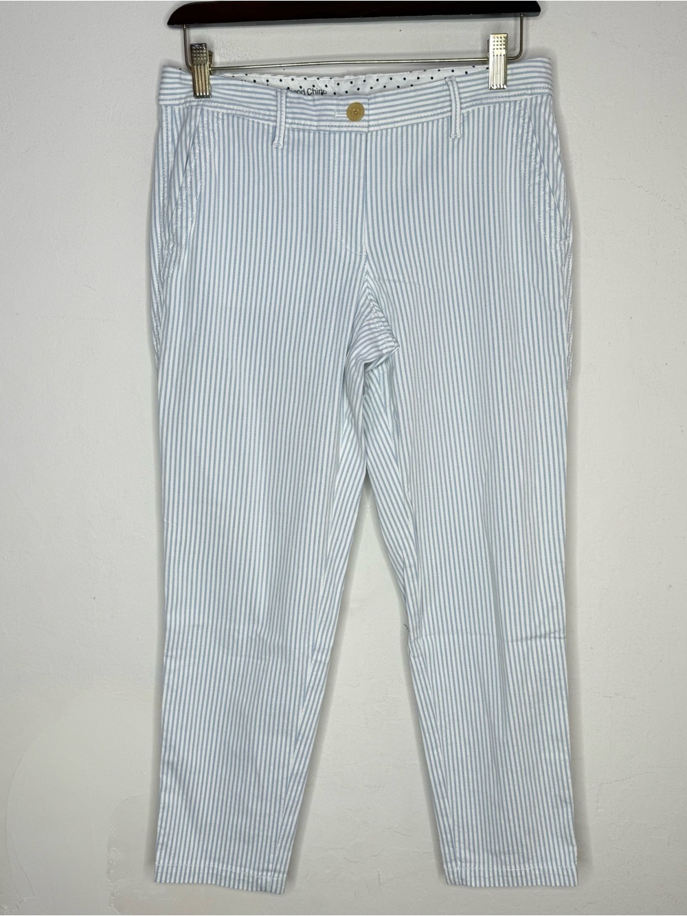 Talbots Girlfriend Chinos Size 2P Blue White Stripe Crop Ankle Stretch Pants
